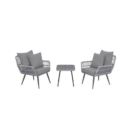 Manhattan Comfort Cannes Rope Wicker 3-Piece Patio Conversation Set with Cushions in Grey OD-CV012-GY